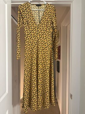 knee length dresses for ladies Veda Strappy Back Ruffle Midi Dress Floral Yellow main image 0
